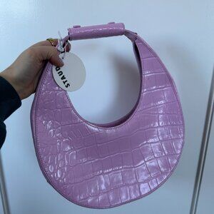 NWT Staud Top Handle Moon Bag In Lilac Croco Embossed Leather Crescent Shape